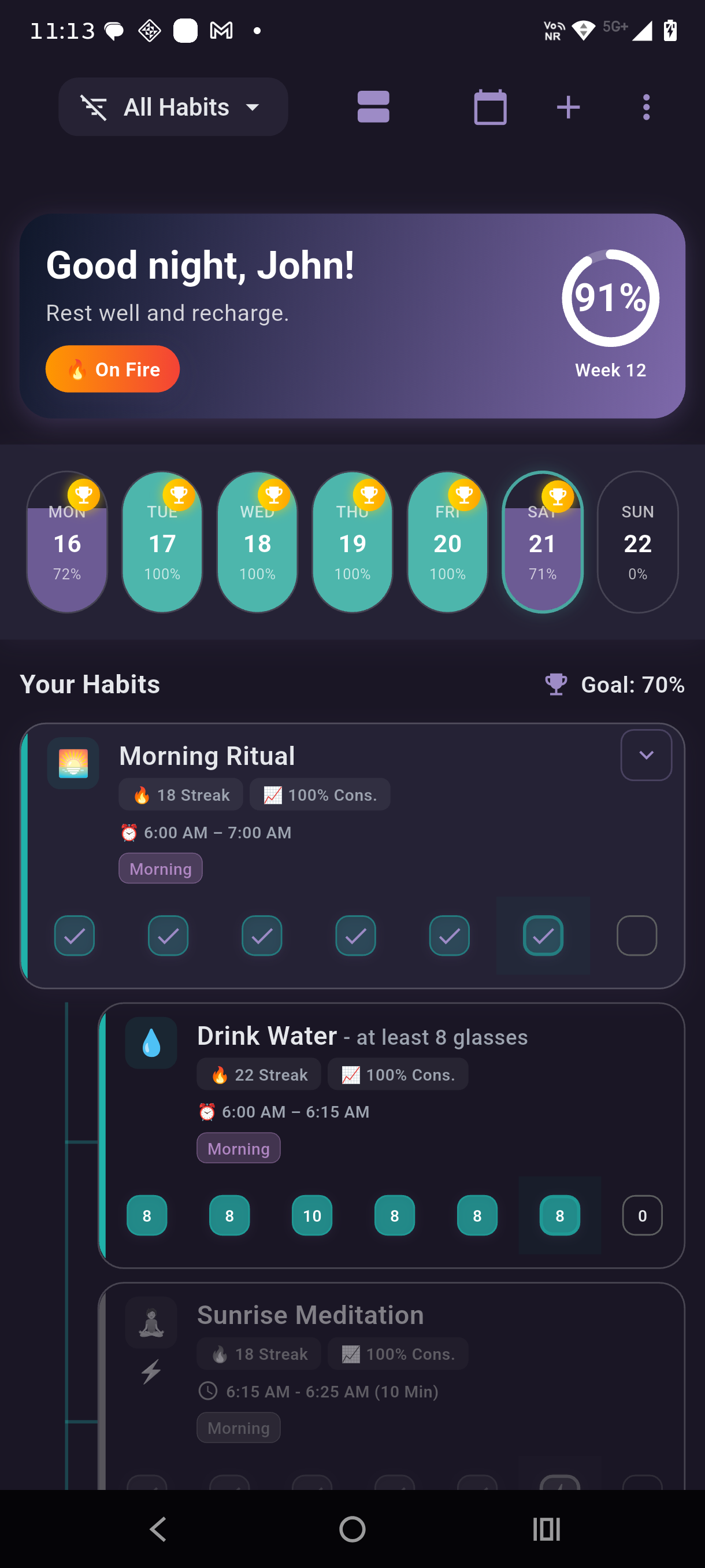 Ritualist Classic view — weekly habit progress