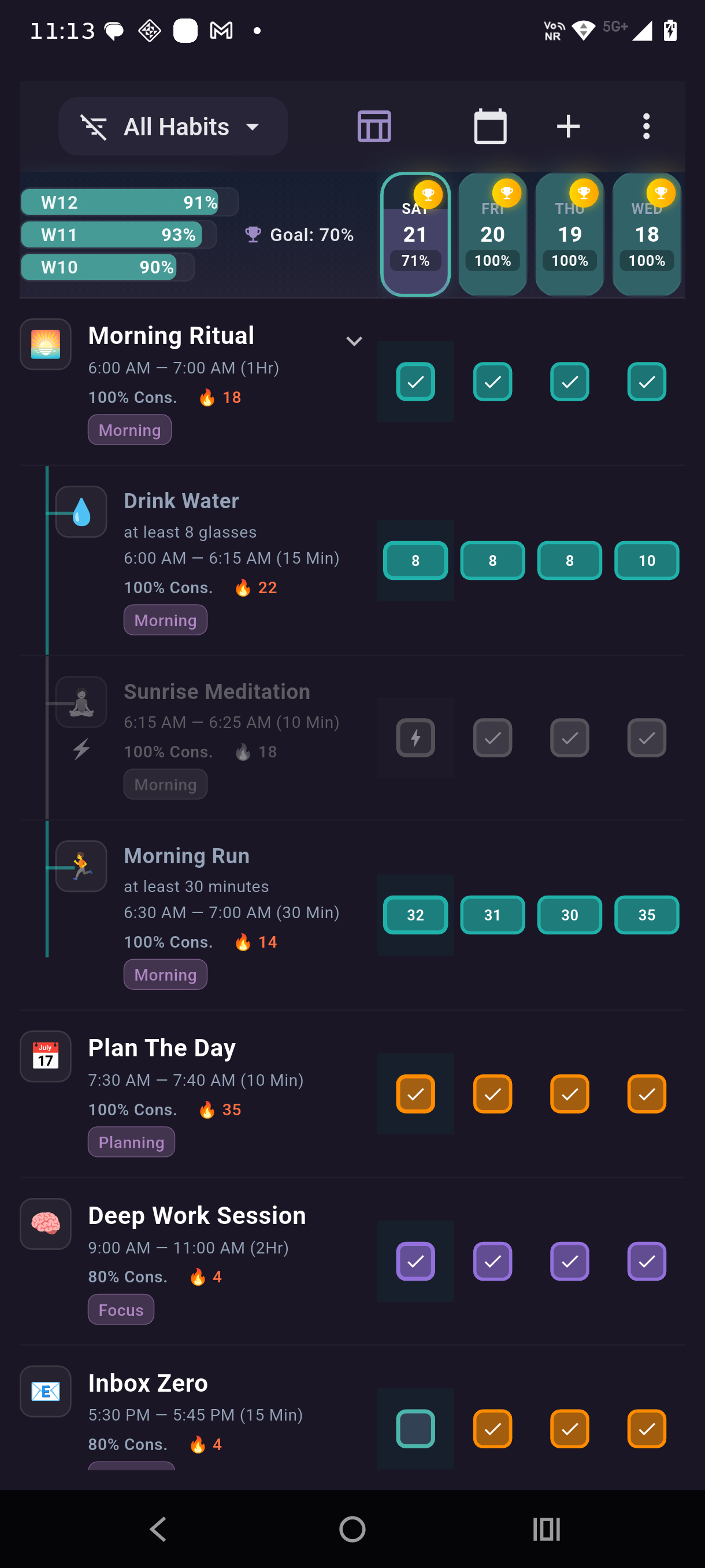 Ritualist Table view — habit heatmap grid